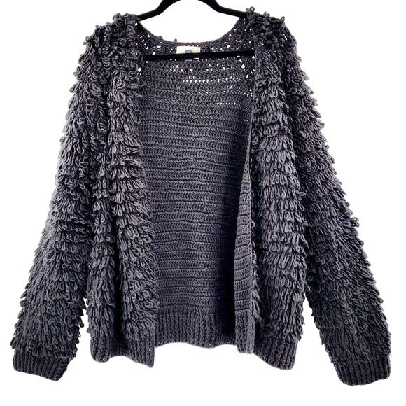 Universal Threads Black Wool Blend Crochet Shag Cardigan Open Sweater Size XL - Picture 2 of 7